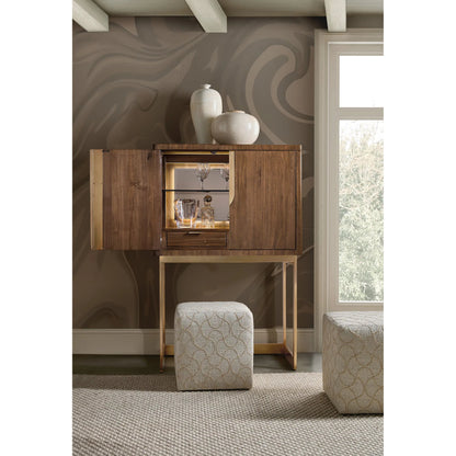 Eleana Bar on Stand by Hooker Furniture in light caramel, sunlit bronze metal. Made from walnut veneers, mirror, metal in a traditional style.