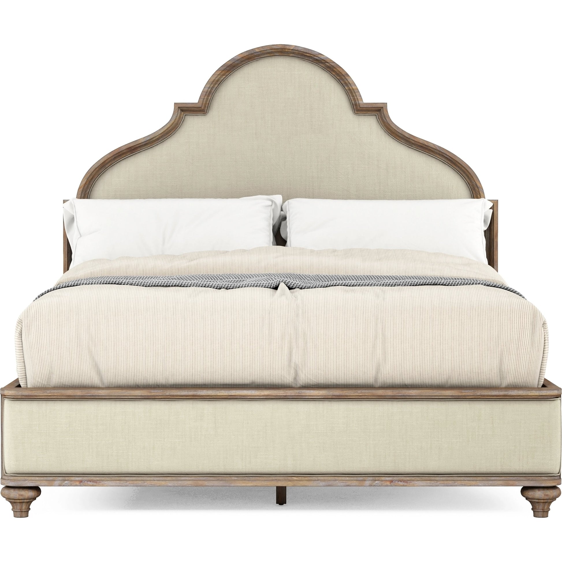 Architrave Upholstered Panel Bed by A.R.T. Furniture in almond. Made from pine solids and veneer, foam, fabric in a traditional style.