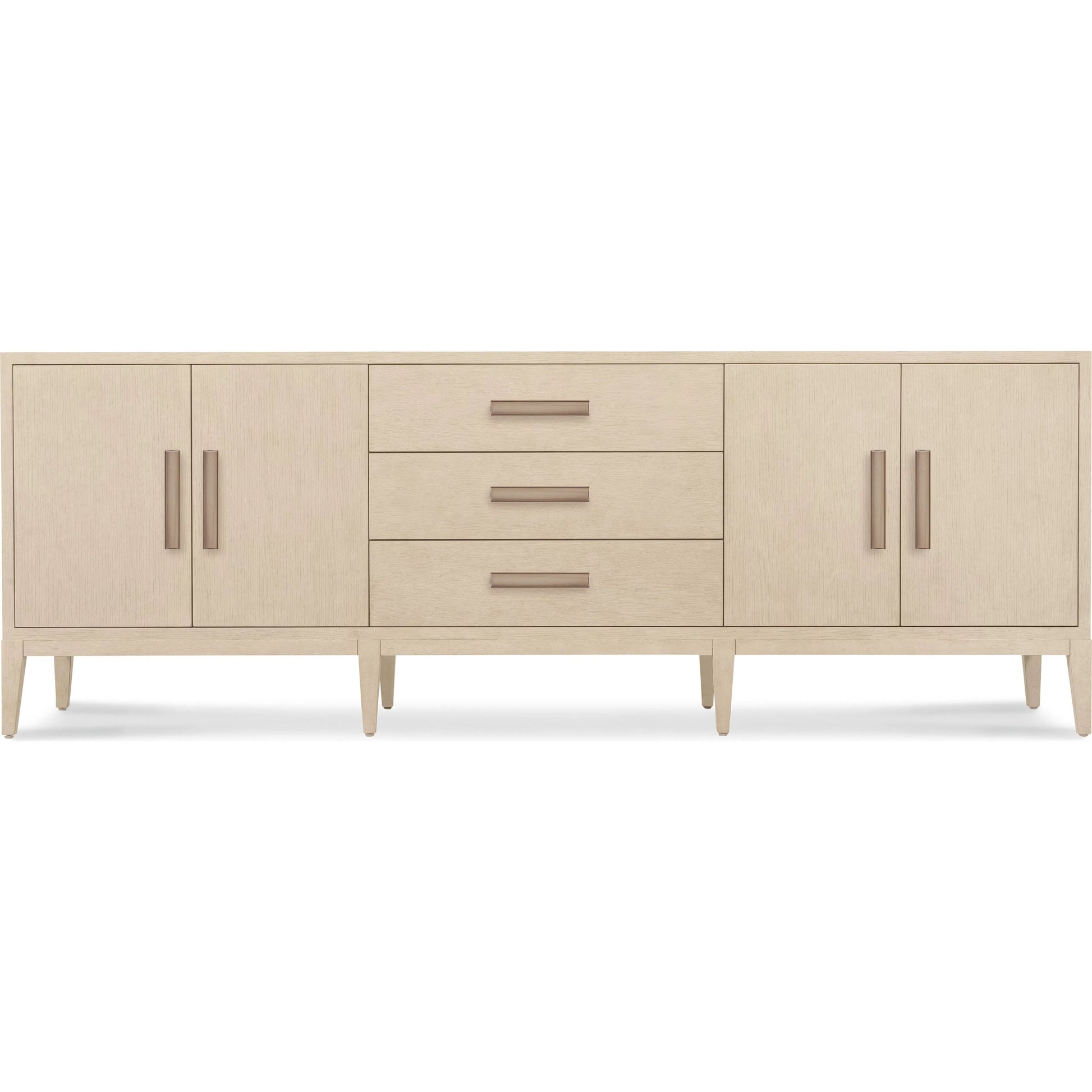 Westwood Credenza by Hooker Furniture in light wood and polished limestone. Made from oak veneers in a transitional style.