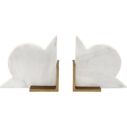 Odum Pair of Geometric Marble Bookends by Worlds Away in white. Made from unique in a modern style.