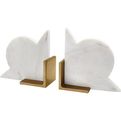 Odum Pair of Geometric Marble Bookends by Worlds Away in white. Made from unique in a modern style.