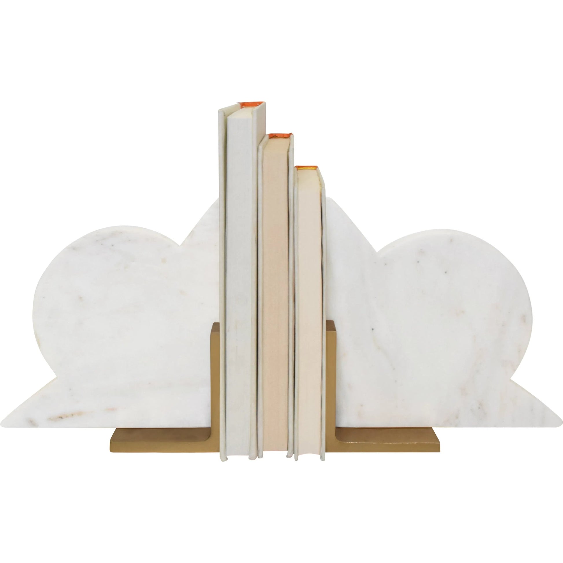 Odum Pair of Geometric Marble Bookends by Worlds Away in white. Made from unique in a modern style.