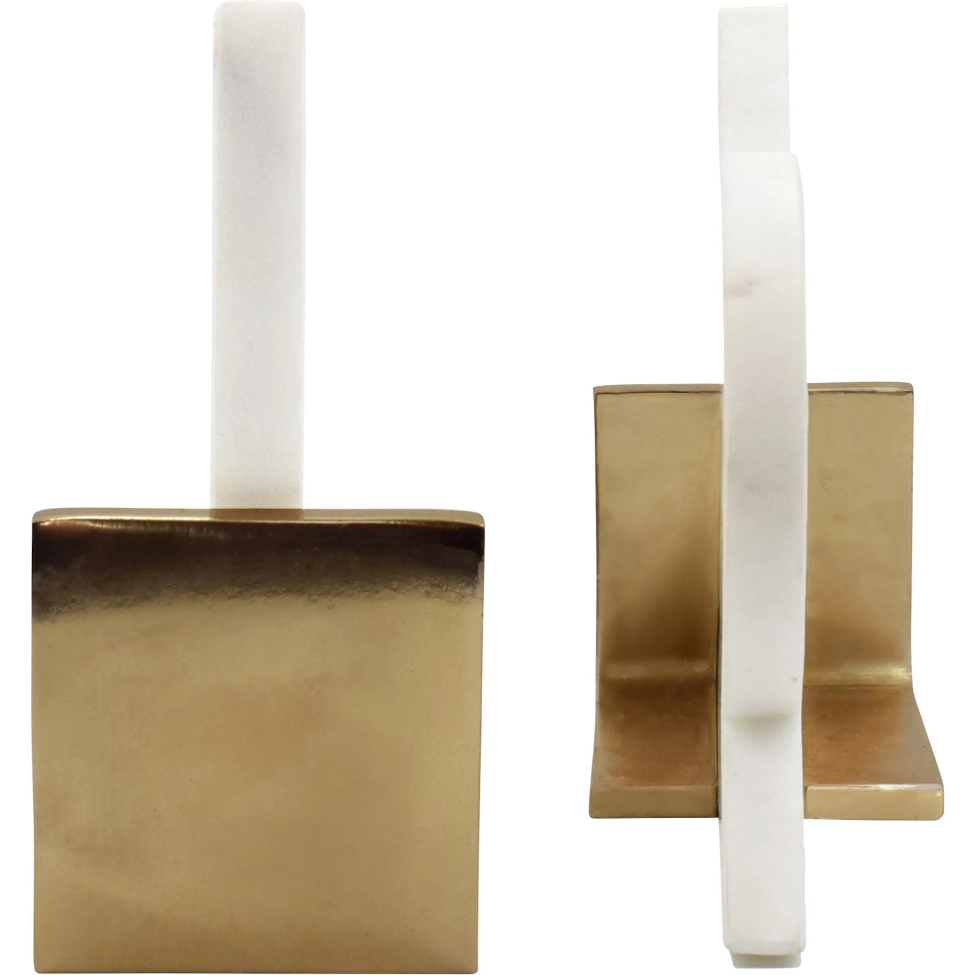 Odum Pair of Geometric Marble Bookends by Worlds Away in white. Made from unique in a modern style.