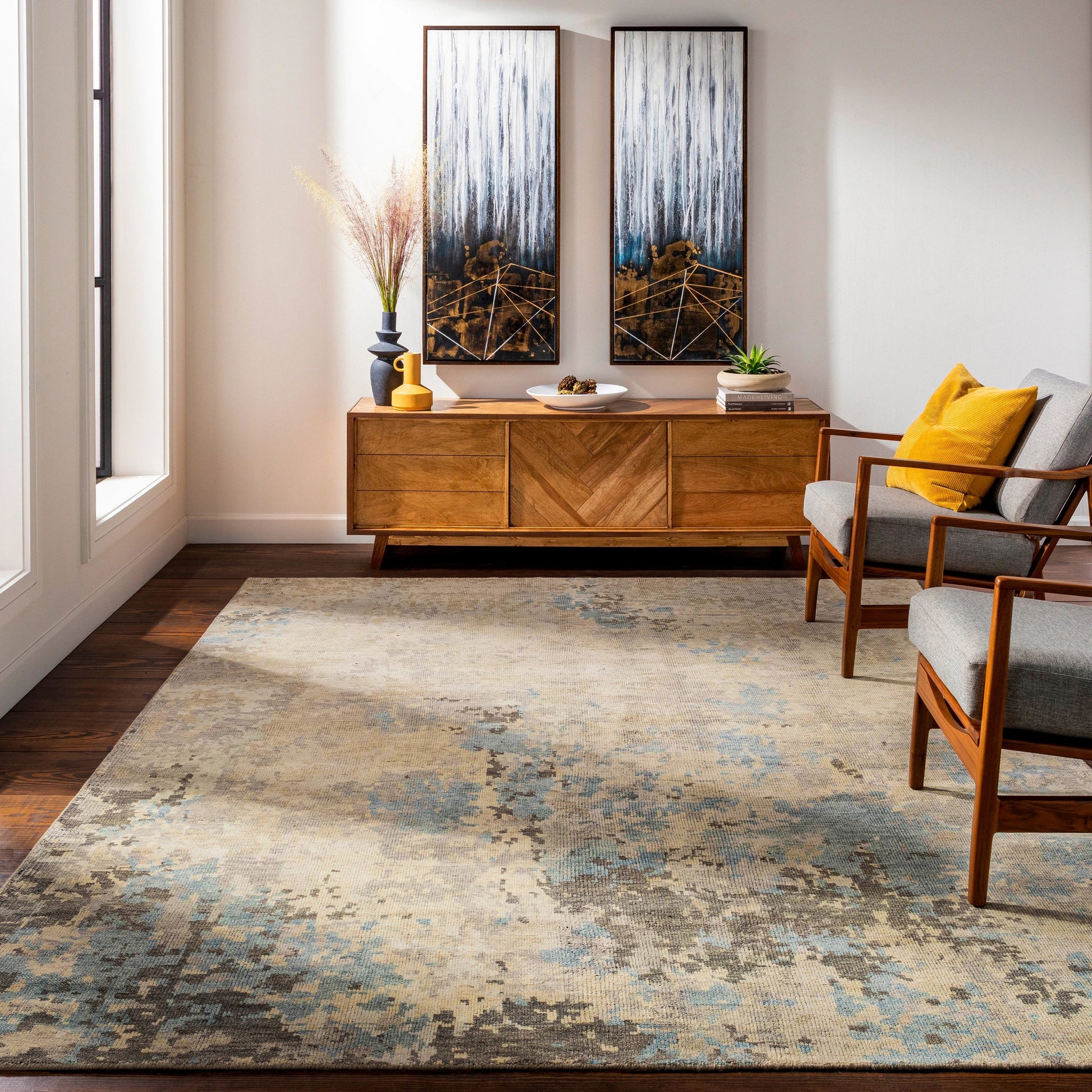 Odyssey ODY-2305 Rug by Surya in denim, charcoal, light gray, light beige, cream. Made from 100% wool in a unique style.