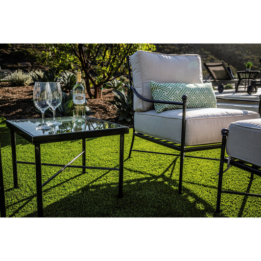 Provence Outdoor End Table by Sunset West in pewter. Made from wrought iron in a modern style.