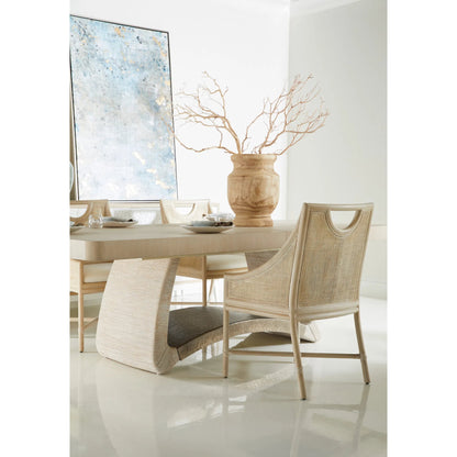 Fjord Dining Chair by Jonathan Charles in white washed cerused oak. Made from oak solids, cane, rope, foam, fabric in a transitional style.
