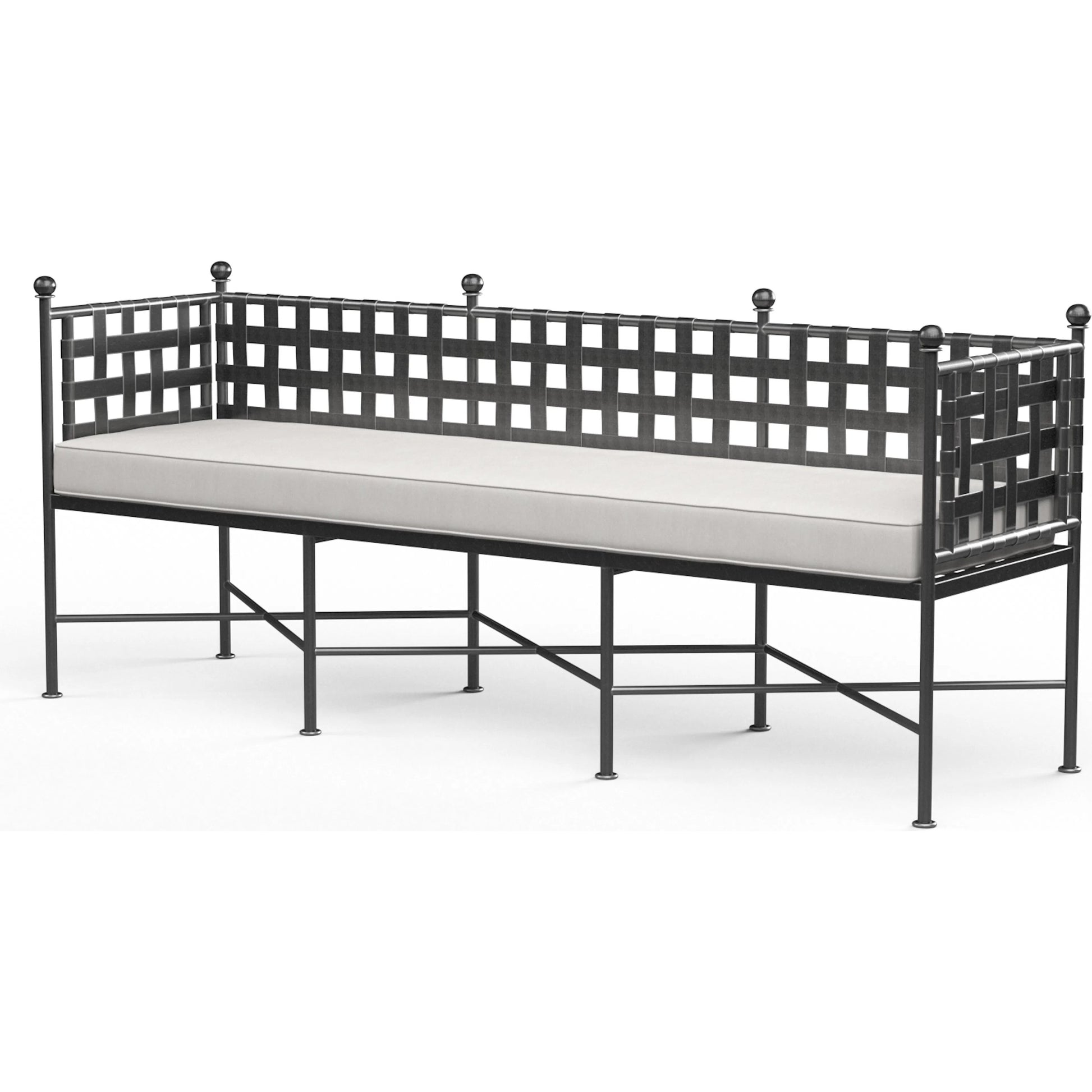 Provence Outdoor Garden Bench by Sunset West in pewter. Made from wrought iron in a modern style.