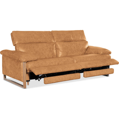 Jericho Power Sofa with Power Headrest by Hooker Furniture in dark wood. Made from leather in a traditional style.
