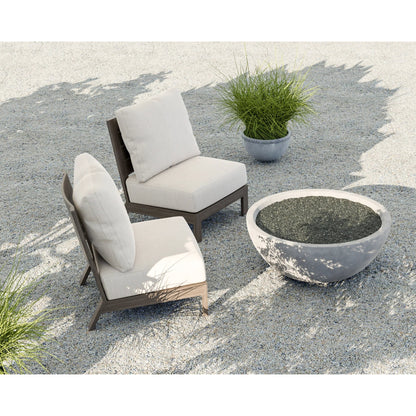 Laguna Outdoor Armless Club in Canvas Flax by Sunset West in browns. Made from aluminum in a modern style.