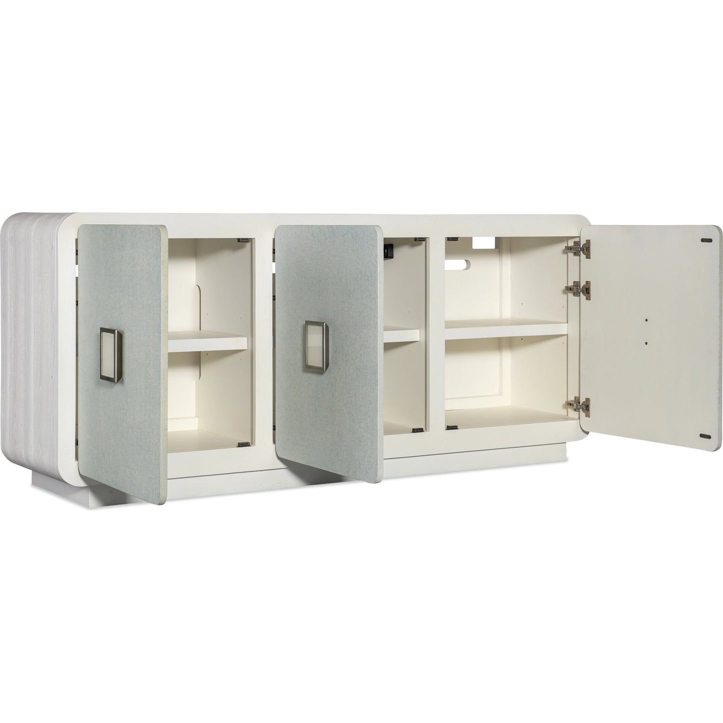 002 SI-2133592 | Additional Silo | Melange Atlantis Entertainment Credenza by Hooker Furniture in cream, pale blue. Made from pine veneers, raffia, painted glass in a modern style.