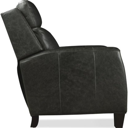 Jacklyn Power Recliner with Pop-Up Headrest by Hooker Furniture in dark wood. Made from leather in a traditional style.