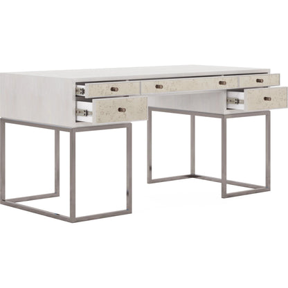 Mezzanine Writing Desk by A.R.T. Furniture in dove gray. Made from parawood, poplar solids, maple veneer, mirror, steel in a modern style.