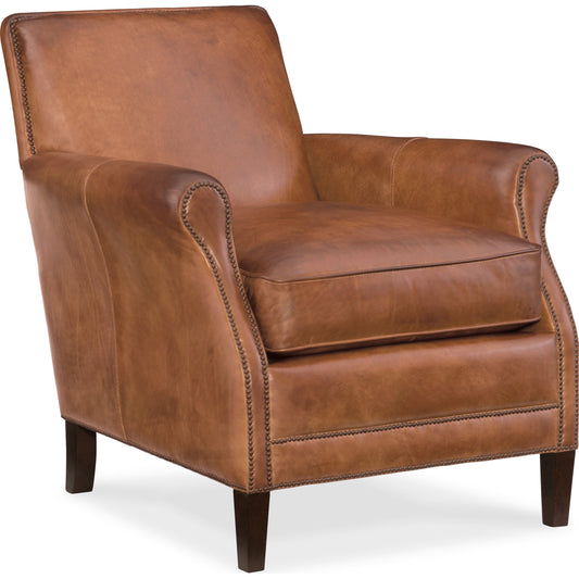 Royce Club Chair by Hooker Furniture in brown and natchez brown. Made from leather in a traditional style.