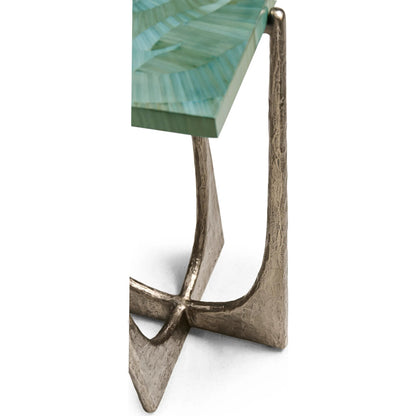 Seaglass Martini Table by Jonathan Charles in blue and blue straw. Made from stainless steel, plywood, straw in a eclectic & global style.
