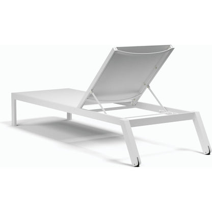Naples Outdoor Stackable Chaise Lounge by Sunset West in white. Made from aluminum in a modern style.