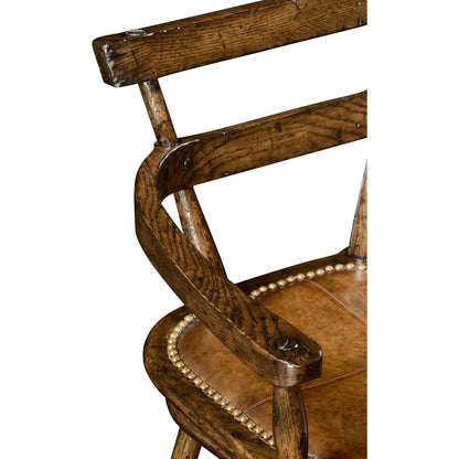 Casual Accents Tudor Oak Studded Leather Bar Stool by Jonathan Charles in brown and dark brown tudor oak. Made from oak in a rustic style.