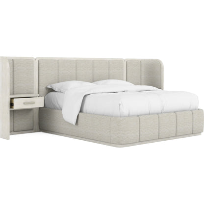 Ashlar Upholstered Wall Panel Bed by A.R.T. Furniture in bisque, ecru, sanded bronze. Made from parawood solids, birch veneers, foam, fabric, metal in a transitional style.