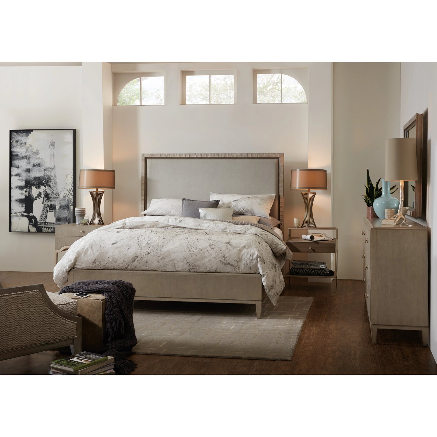 005 SI-1748834 | Lifestyle | Elixir Nightstand by Hooker Furniture in champagne silver. Made from chinese walnut veneers, metal in a modern style.