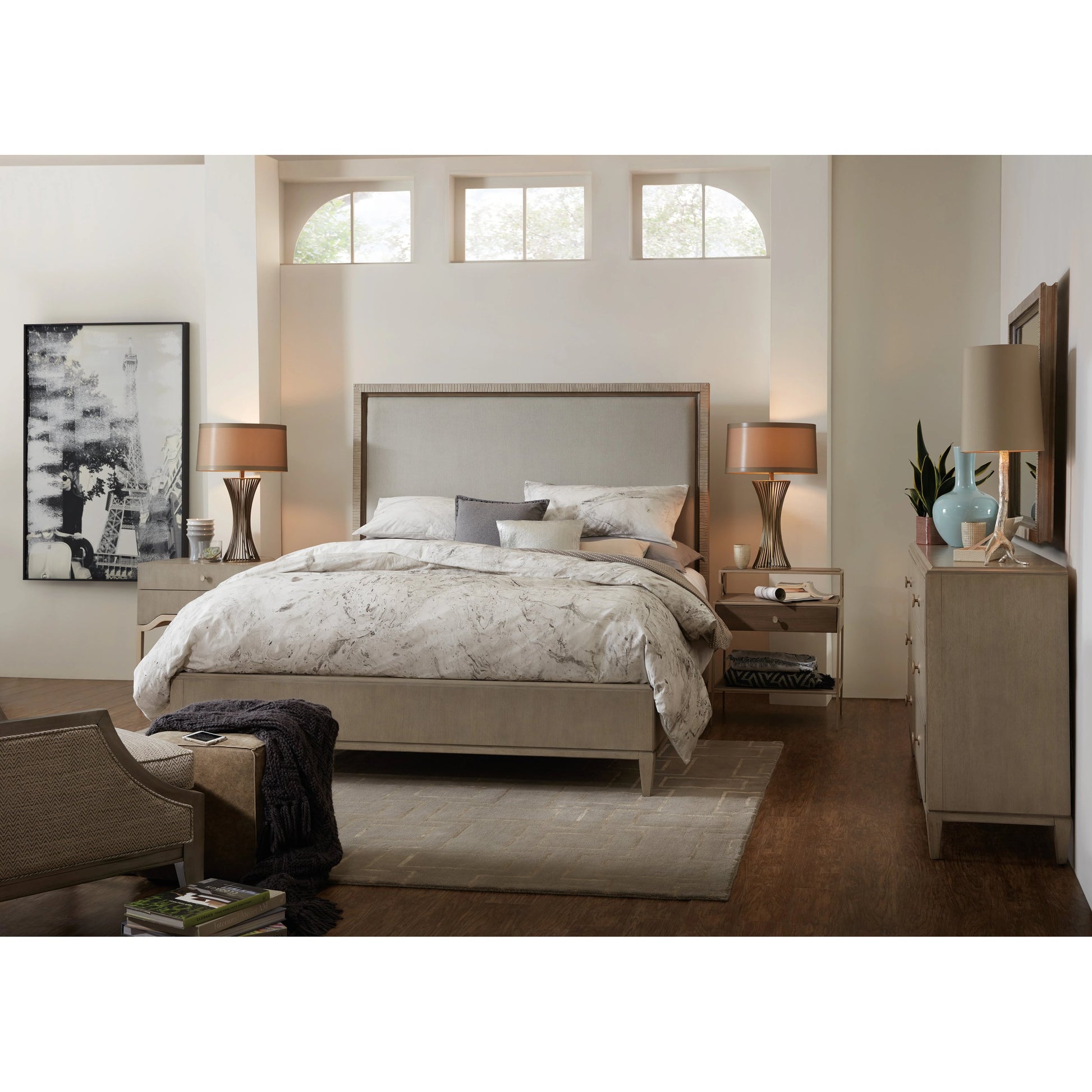 Elixir Nightstand by Hooker Furniture in champagne silver. Made from chinese walnut veneers, metal in a modern style.