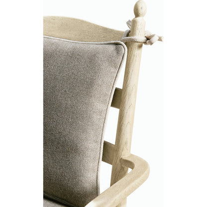 Timeless Doppler Ladderback Arm Chair by Jonathan Charles in stripped brown chestnut. Made from oak, fiber rush, foam, fabric in a coastal style.