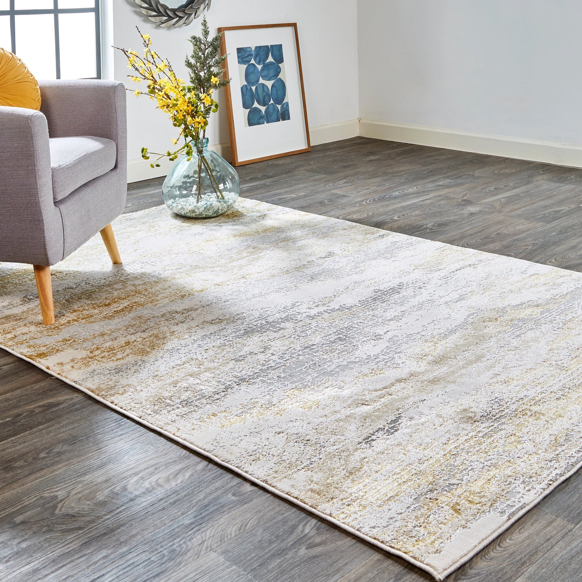 Aura Rug - 3735F by Feizy in gold, gray, ivory. Made from polyester, polypropylene in a unique style.