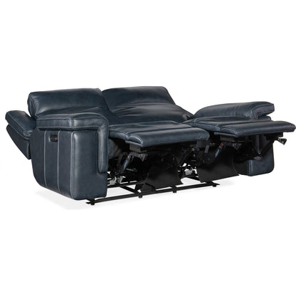 Montel Lay Flat Power Loveseat by Hooker Furniture in cosmos cobalt. Made from leather in a traditional style.