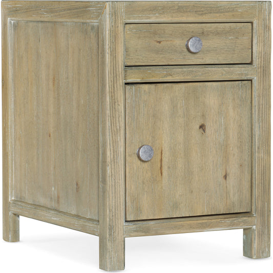Surfrider Chairside Chest by Hooker Furniture in driftwood. Made from pecan veneers with solid-wood edged top in a coastal style.