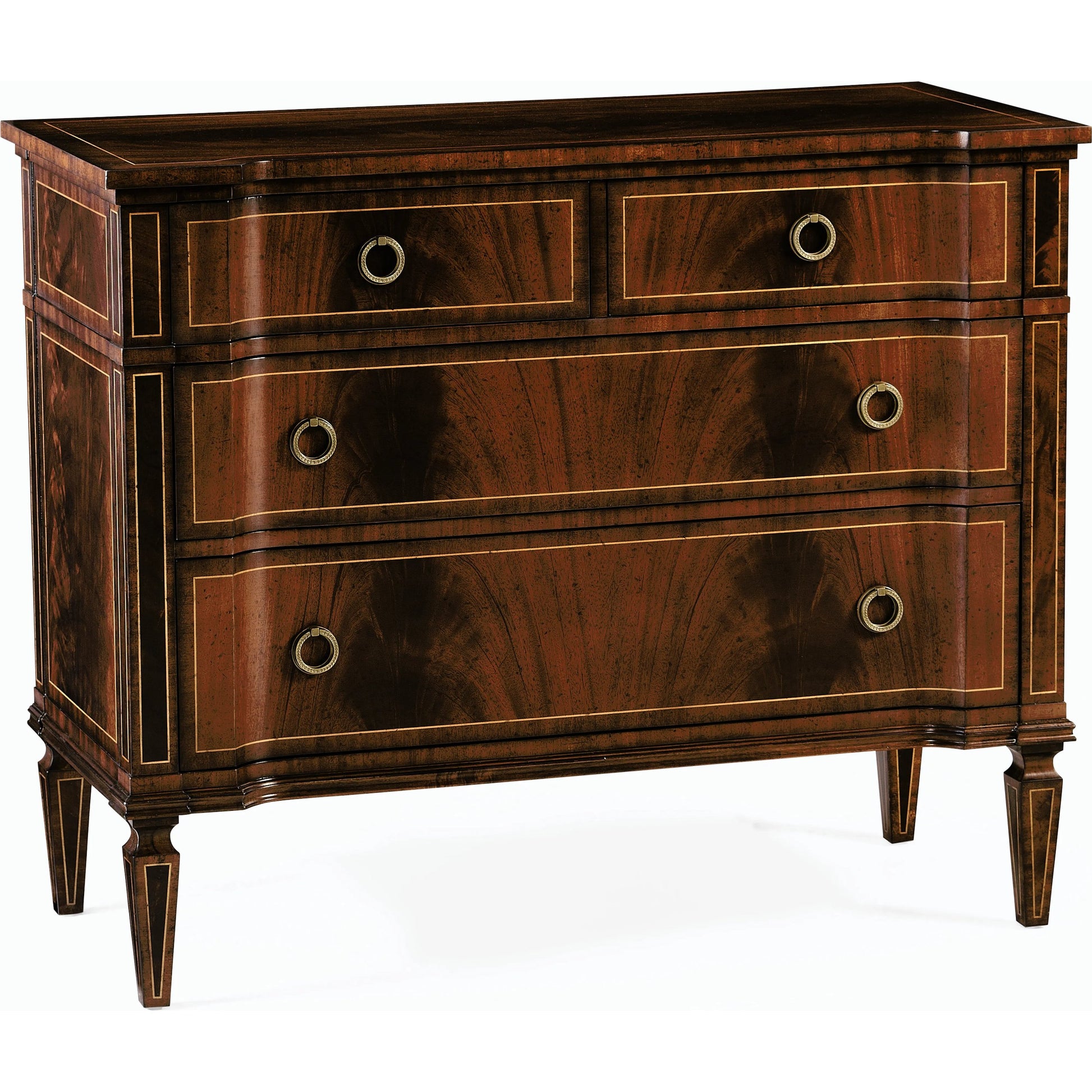 Versailles Regency Style Mahogany Chest of Drawers by Jonathan Charles in brown and medium antique mahogany. Made from acacia in a traditional style.