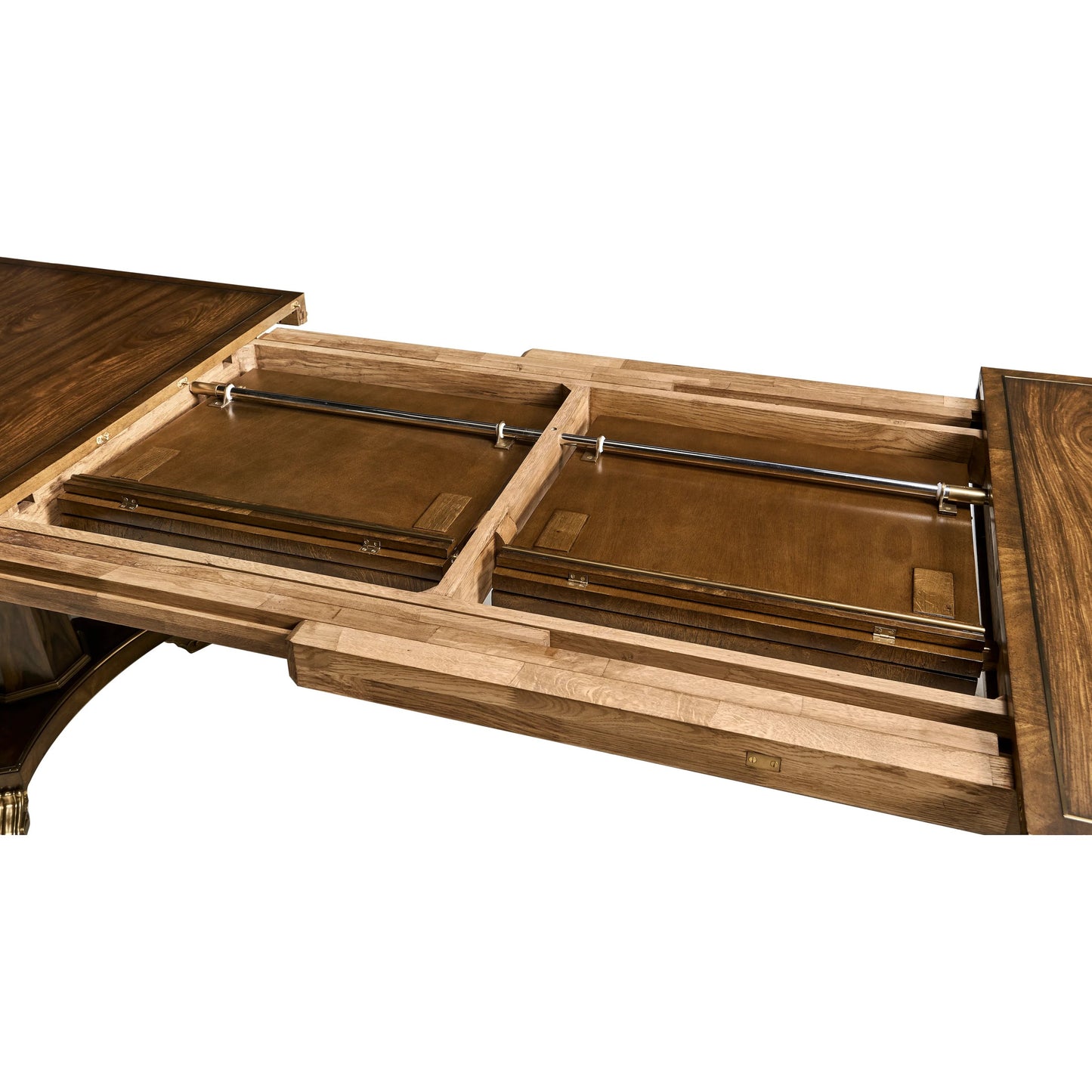 010 SI-2446832 | Closeup | Viceroy Rectangular Dining Table by Jonathan Charles in viceroy brown santos. Made from local mahogany, brass, santos rosewood crown veneer in a traditional style.