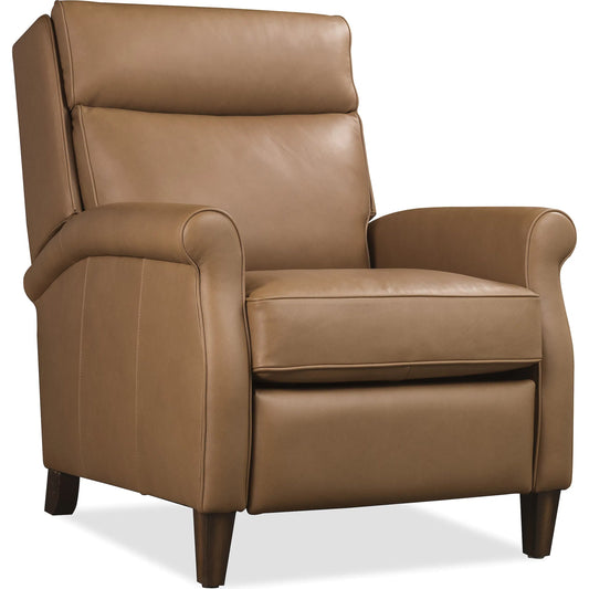 Randall Power Recliner with Pop-Up Headrest by Hooker Furniture in dark wood. Made from leather in a traditional style.