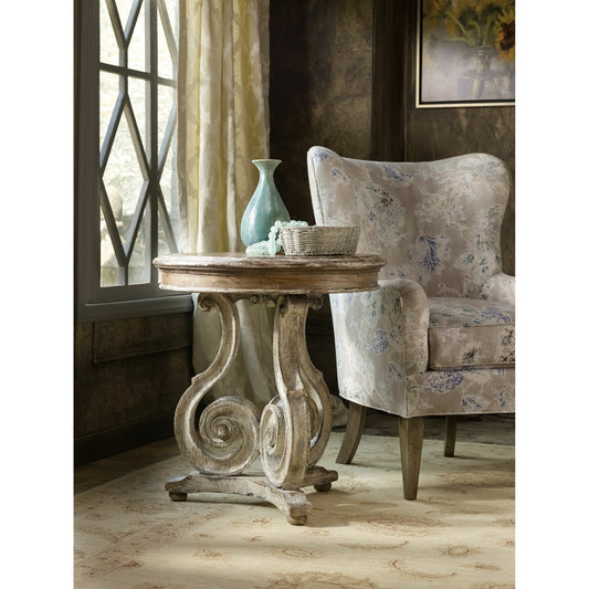 Chatelet Scroll Accent Table by Hooker Furniture in caramel froth. Made from pecan, walnut, maple veneers, resin in a traditional style.