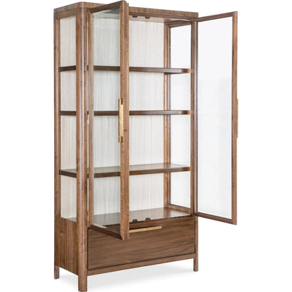 Eleana Display Cabinet by Hooker Furniture in light caramel, quartered walnut veneers. Made from walnut veneers, glass, wall cover in a traditional style.