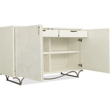 Melange White Lotus Hall Chest by Hooker Furniture in white painted, metal. Made from metal, birch veneers, dyed white figured maple veneers, dyed white birdseye maple veneers, fabric, 100% polyester in a transitional sty