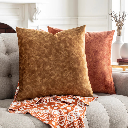 Collins Pillow - 32491 by Surya in dark brown, mustard. Made from front: 100% polyester, back: 100% polyester in a modern style.