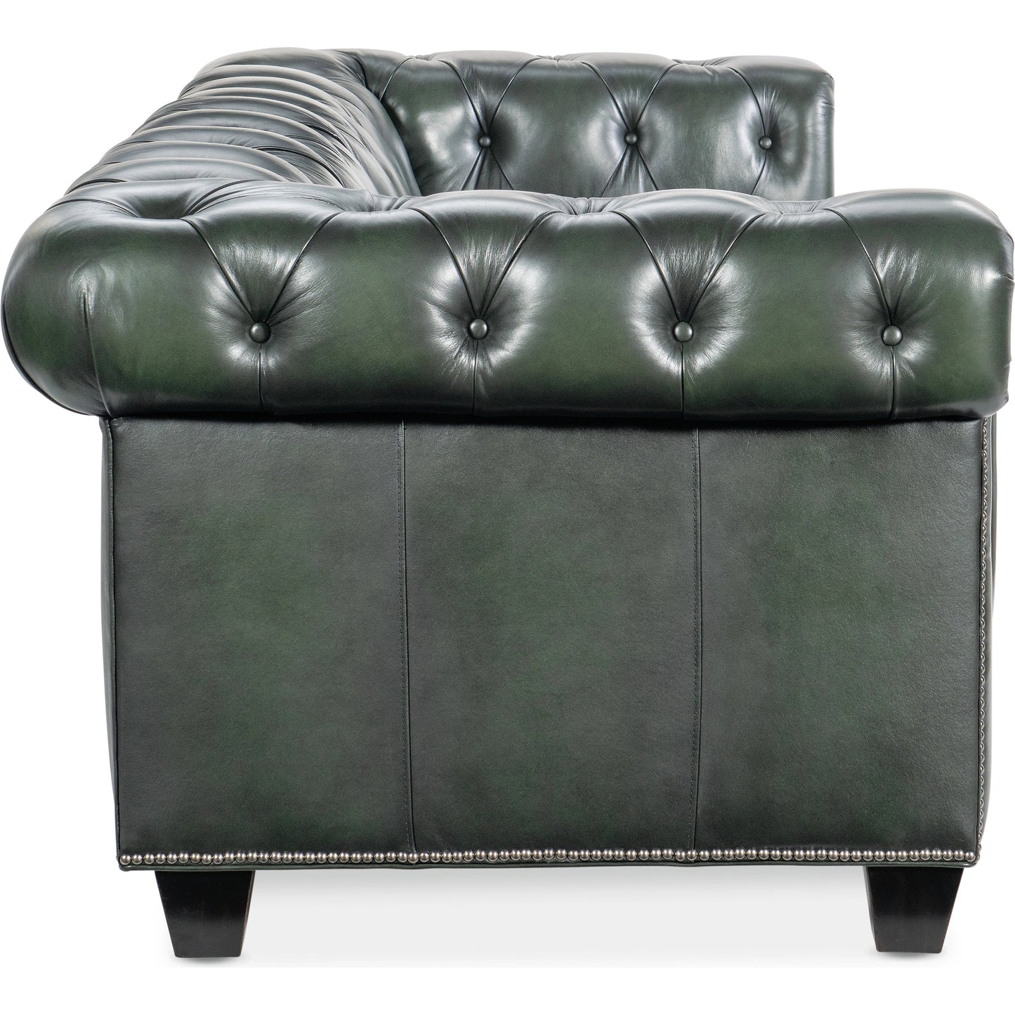 003 SI-2029069 | Additional Silo | Charleston Tufted Sofa by Hooker Furniture in sarzana portal and black. Made from leather, sarzana portal (finished, wipe off, top grain with splits) in a transitional style.