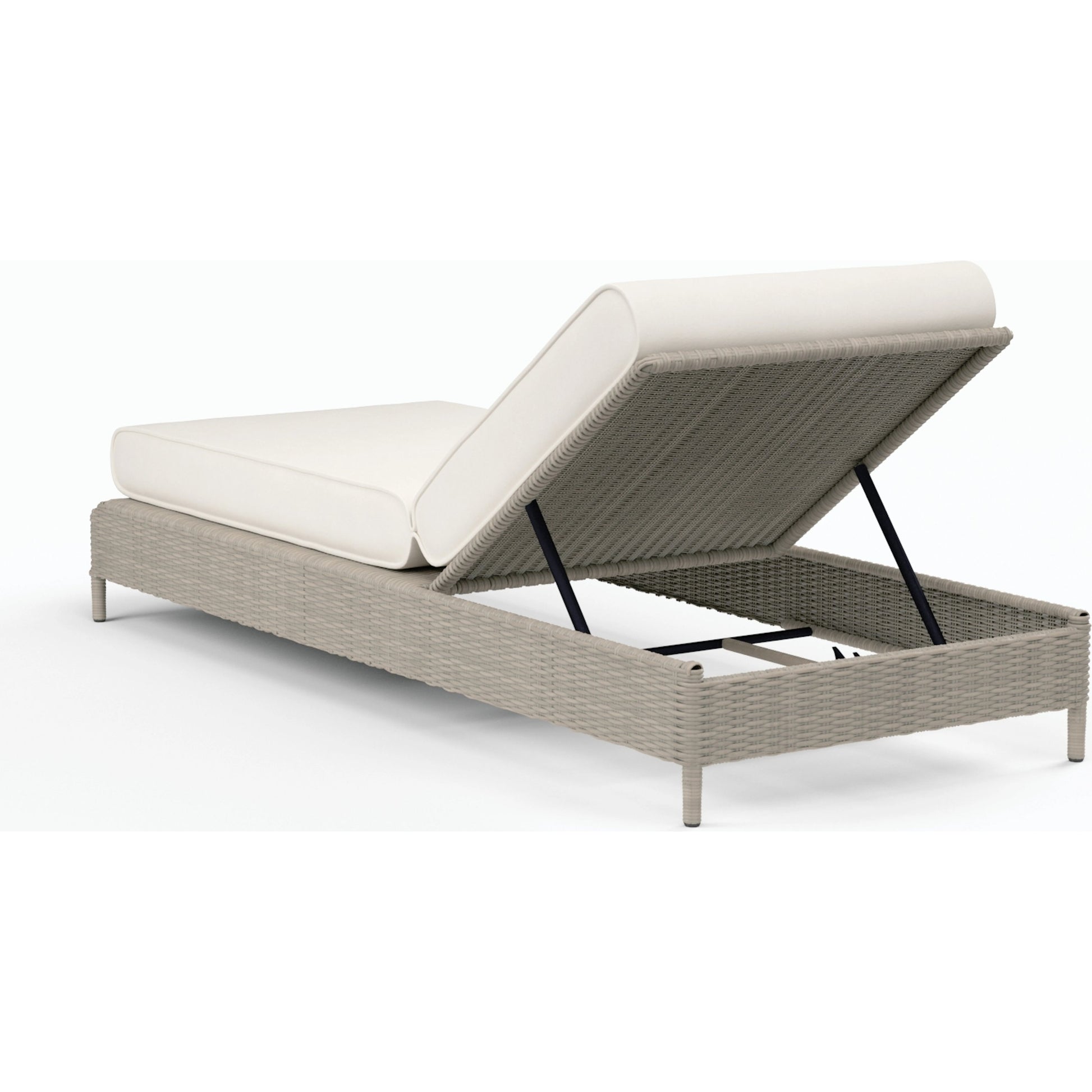 Manhattan Outdoor Adjustable Chaise in Linen by Sunset West in gray. Made from resin wicker in a modern style.