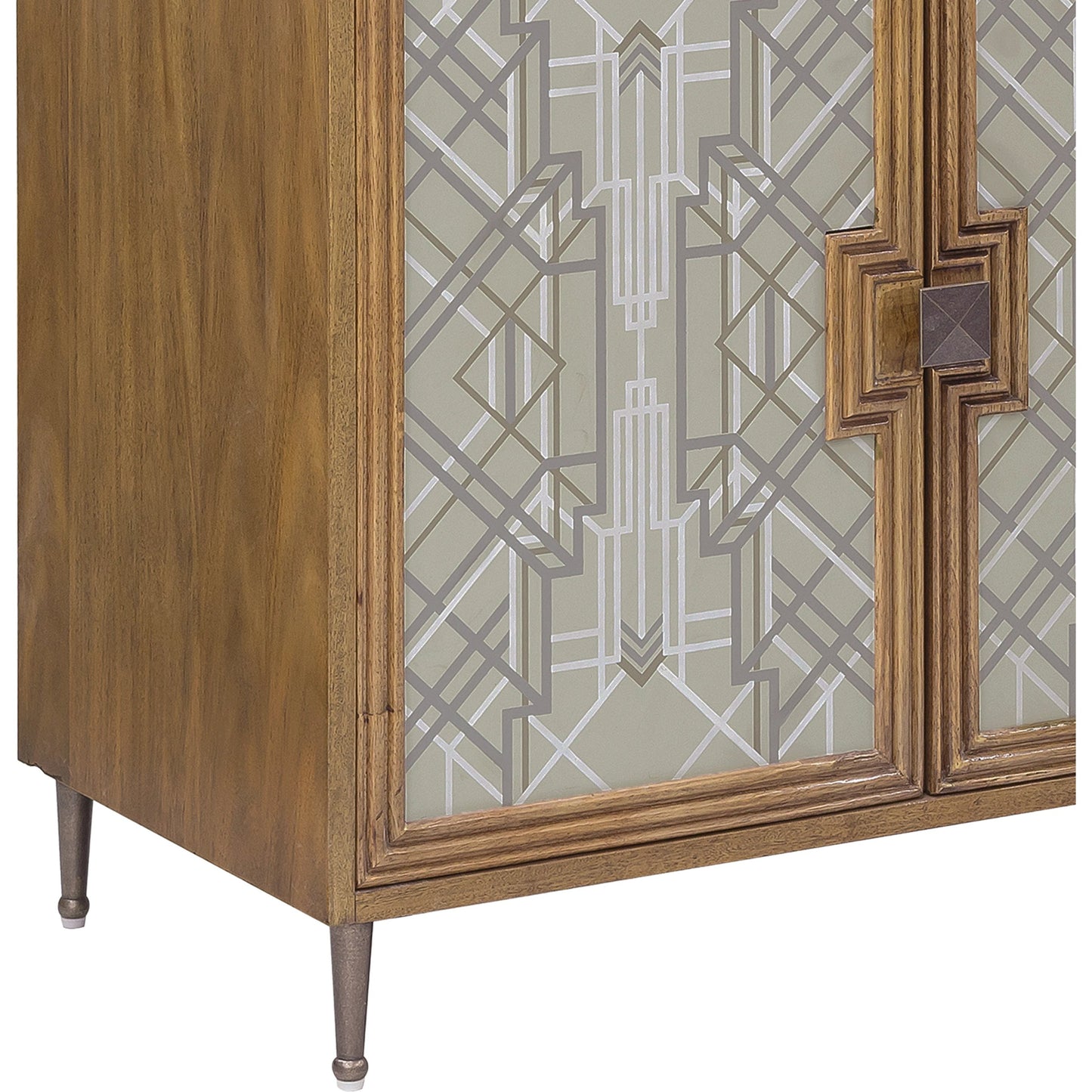 005 SI-2155525 | Closeup | Mid-Century Modern 4 Door Credenza by Pulaski Furniture in honey. Made from rubberwood in a modern style.