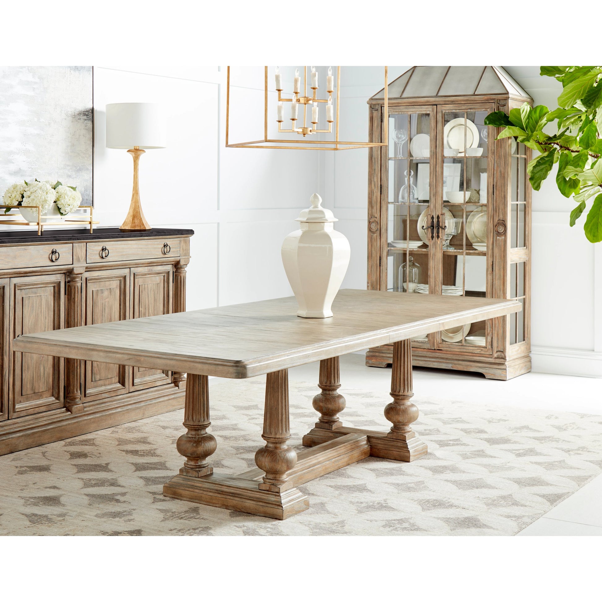 Architrave Trestle Dining Table by A.R.T. Furniture in almond. Made from pine solids and veneer, resin in a traditional style.