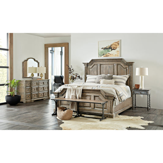 Bradshaw Bed by Hooker Furniture in wash off brown. Made from oak veneers with resin in a unique style.