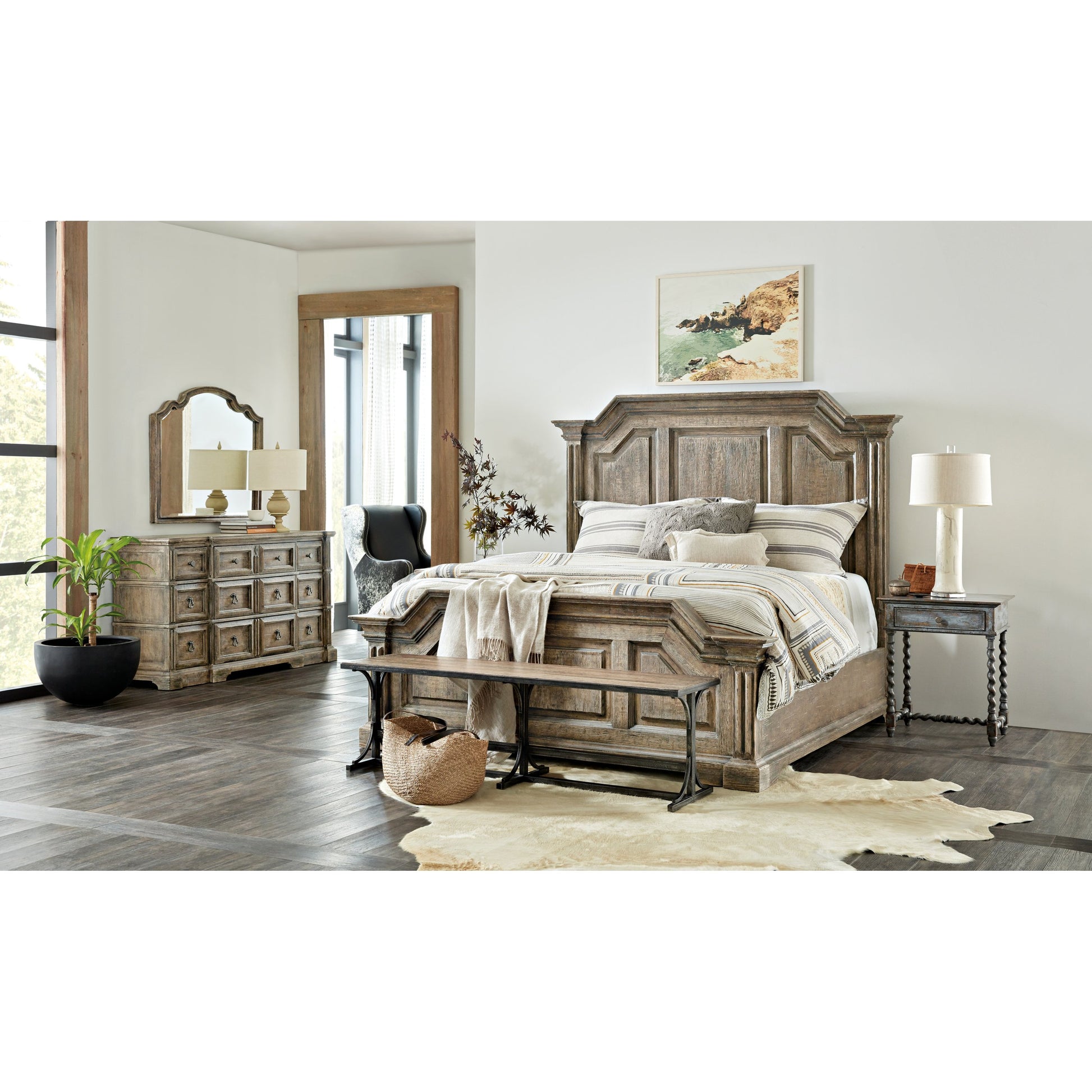 La Grange Von Rosenberg Bed Bench by Hooker Furniture in wash off oak. Made from oak veneers, metal in a traditional style.