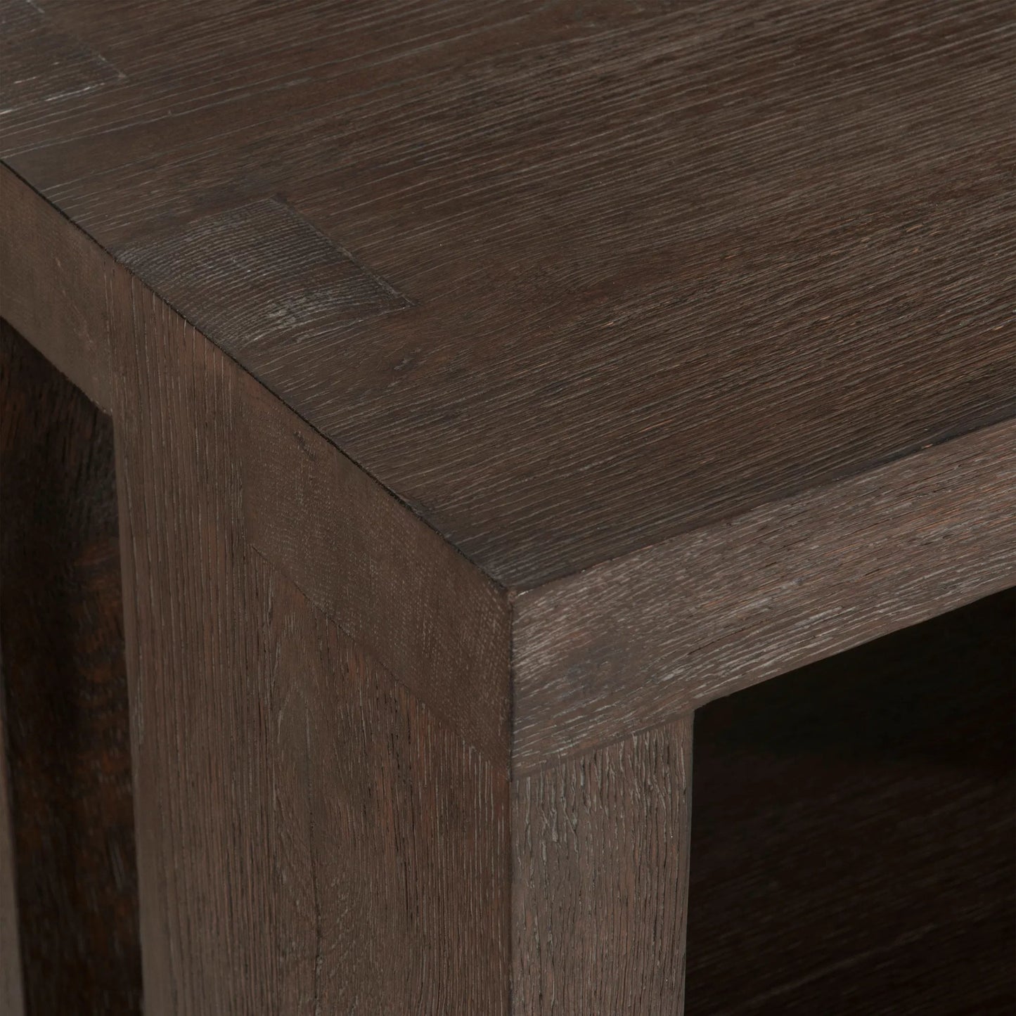 006 SI-2513537 | Closeup | Outline Shelf Console Table by Bernhardt in cassel. Made from wood in a transitional style.