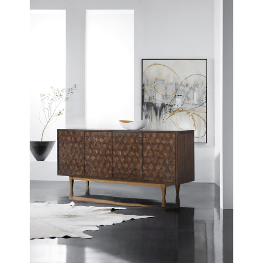 Alpine Credenza by Hooker Furniture in walnut. Made from walnut veneers in a modern style.