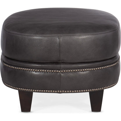 Richardson Ottoman by Bradington-Young by Hooker Furniture in charcoal and plantation, gunmetal. Made from 100% leather in a unique style.