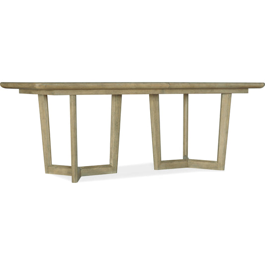 Surfrider Dining Table by Hooker Furniture in driftwood. Made from pecan veneers with solid-wood edge top in a transitional style.