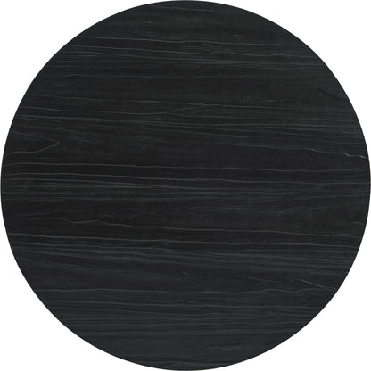 Chapman Shou Sugi Ban Petite Round Dining Table by Hooker Furniture in charred black. Made from pine veneers in a modern style.