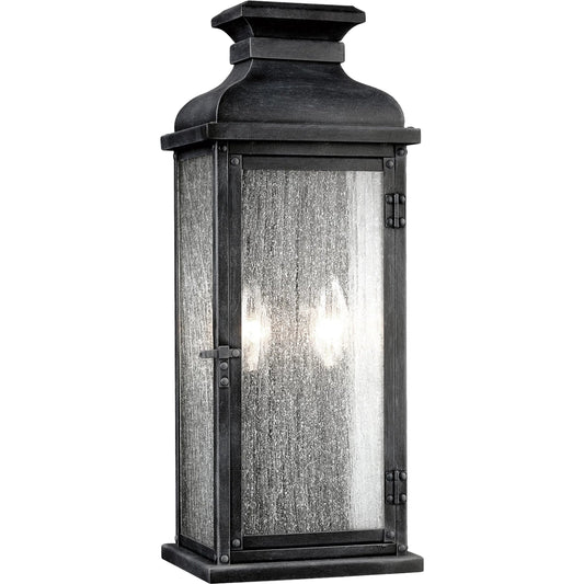 Pediment Outdoor Sconce by Generation Lighting in dark weathered zinc. Made from stainless steel in a traditional style.