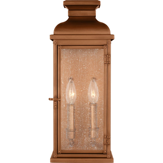 Pediment Wall Lantern by Visual Comfort & Co. in natural copper. Made from stainless steel in a unique style.