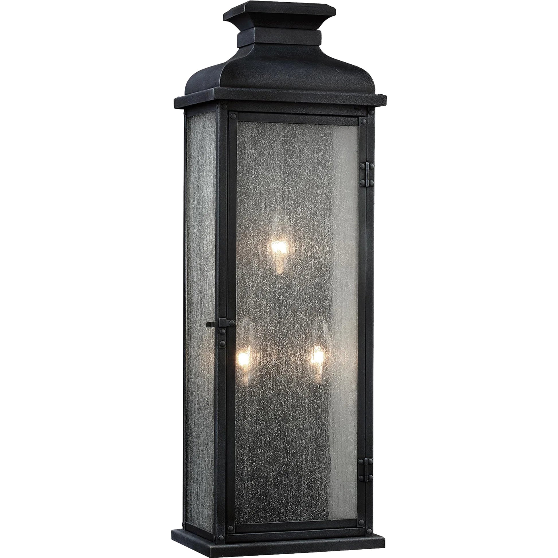 Pediment Outdoor Sconce by Generation Lighting in dark weathered zinc. Made from stainless steel in a traditional style.