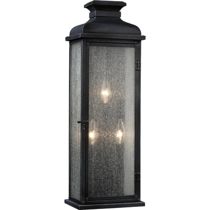 Pediment Outdoor Sconce by Generation Lighting in dark weathered zinc. Made from stainless steel in a traditional style.