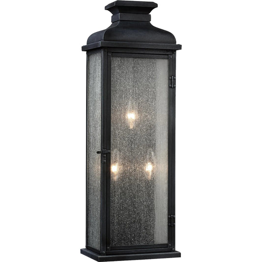 Pediment Outdoor Sconce by Generation Lighting in dark weathered zinc. Made from stainless steel in a traditional style.